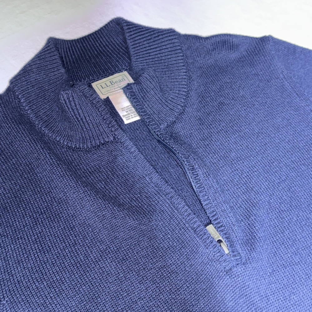 LL Bean‎ Sweater Men's L Navy Blue 1/2 Zip Pullover Wicked Soft Cotton Cashmere - Picture 8 of 9